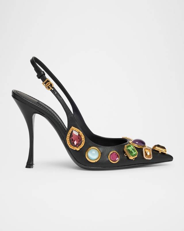 Semiprecious Stone Leather Slingback Pumps